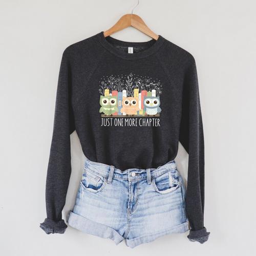Wildflower Just One More Chapter Owl Book Lover Reader Raglan Sleeve Sweatshirt - Bookorys CA