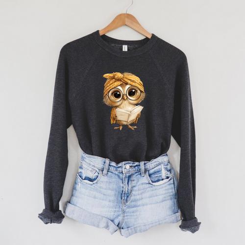 Women's Cute Wise Owl Reading Book With Headscarf Raglan Sleeve Sweatshirt - Bookorys UK