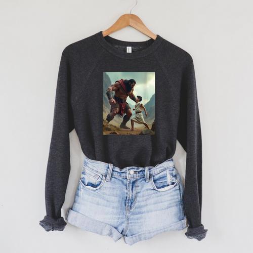 Women's David And Goliath Bible Book Of Samuel King David Raglan Sleeve Sweatshirt - Bookorys