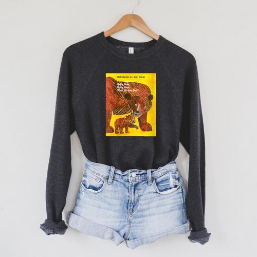 Women's Eric Carle Baby Bear Baby Bear What Do You See Book Cover Raglan Sleeve Sweatshirt - Bookorys