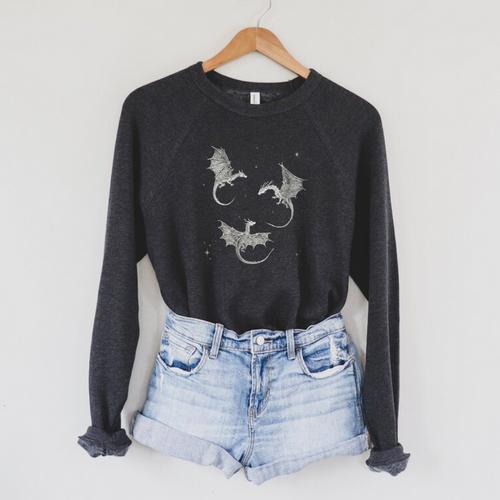 Women's Flying Dragon Fantasy Reader For Bookworm Book Lovers Raglan Sleeve Sweatshirt - Bookorys AU