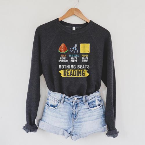 Women's Nothing Beats Reading Book Librarian Across America Kids Raglan Sleeve Sweatshirt - Bookorys DE