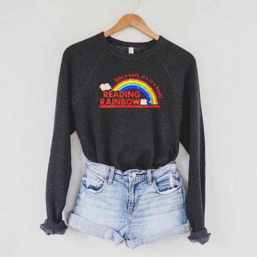 Women's Retro Rainbow Take A Look It's In A Book Reading Bookworm Raglan Sleeve Sweatshirt - Bookorys CA