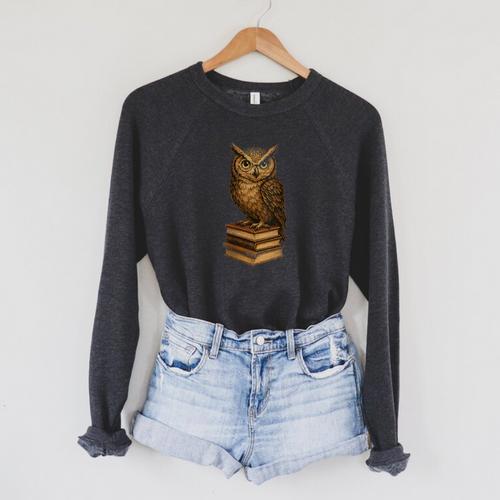 Women's Wise Owl Monocle Books Scholar Academic Art Raglan Sleeve Sweatshirt - Bookorys AU