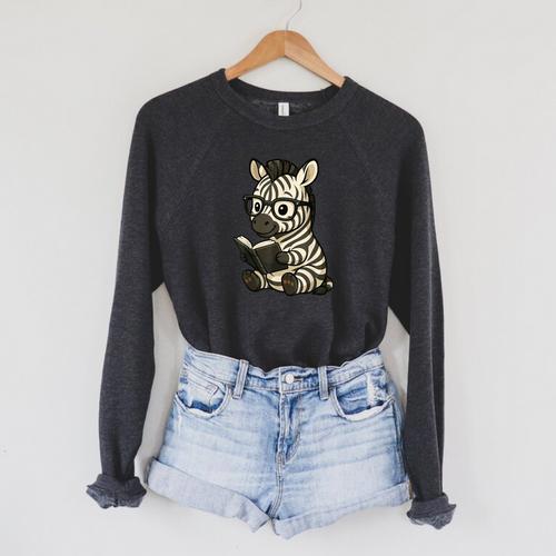 Zebra Reading Book Lover Raglan Sleeve Sweatshirt - Bookorys DE
