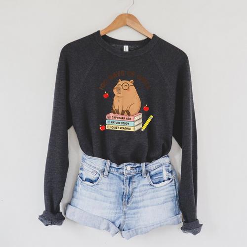 100 Days Of Chill Cute Capybara School Book Lover Raglan Sleeve Sweatshirt - Bookorys UK