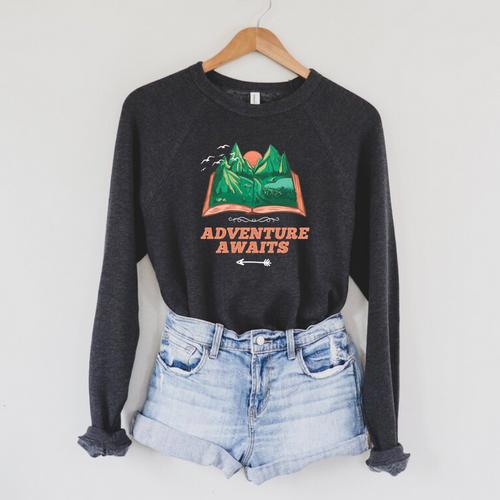 Adventure Awaits a Idea For Book Lovers Raglan Sleeve Sweatshirt - Bookorys