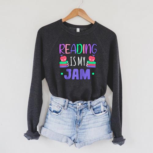 Back To School Book Reader Reading Is My Jam Bookworm Raglan Baseball Tee Raglan Sleeve Sweatshirt - Bookorys DE