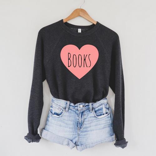 Back To School Heart Love Reading Cute I Love Books Raglan Sleeve Sweatshirt - Bookorys UK
