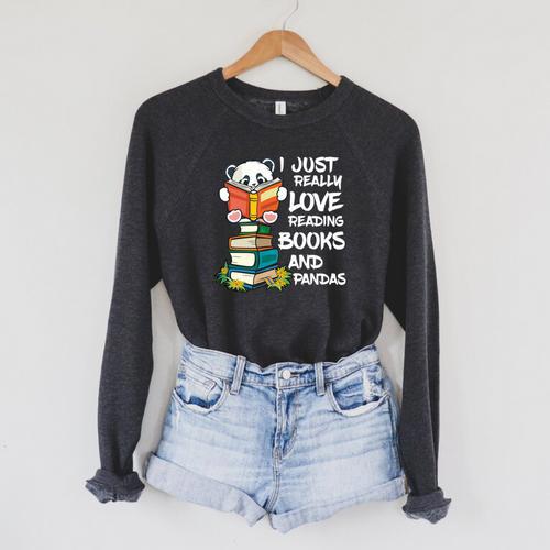 Book Lover Shirt Kids Panda Lover Book Reading Raglan Sleeve Sweatshirt - Bookorys CA