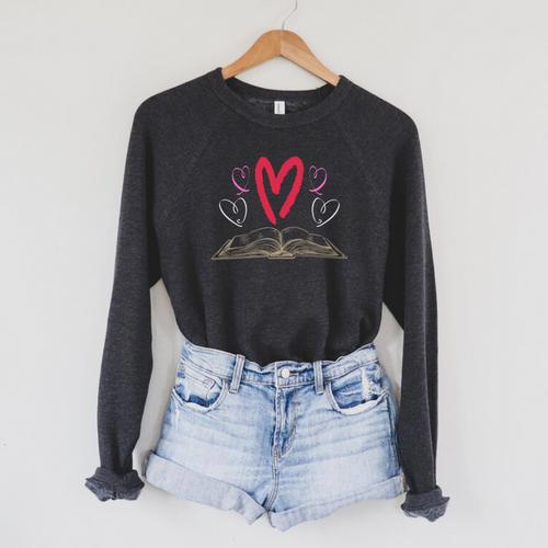 Book Lover Valentines Day Librarian Idea Reading Raglan Sleeve Sweatshirt - Bookorys CA