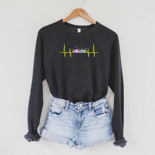 Book Shelf Heartbeat Raglan Sleeve Sweatshirt - Bookorys