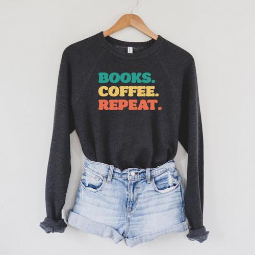 Books Coffee Repeat Raglan Sleeve Sweatshirt - Bookorys