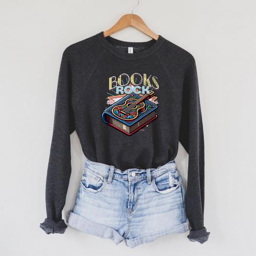 Books Rock Rock'n Roll Science Of Reading Teachers Guitar Raglan Sleeve Sweatshirt - Bookorys