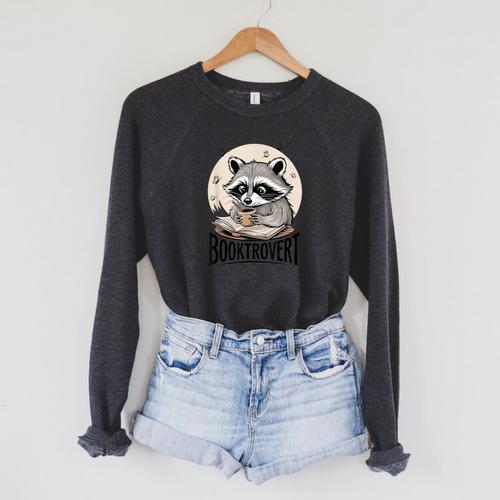 Booktrovert Raccoon Reading And Coffee For Book Lover Raglan Sleeve Sweatshirt - Bookorys AU