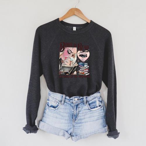 Born To Read Forced To Work Booklover -Adults Book Lovers Casual Grey Small Raglan Sleeve Sweatshirt - Bookorys DE