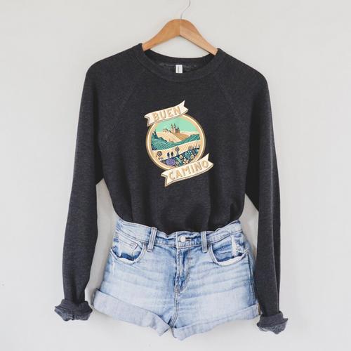 Buen Camino De Santiago Compostela Shirt Souvenir Tee Book Raglan Sleeve Sweatshirt - Bookorys