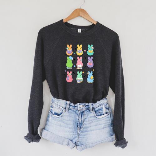 Bunny Reading Books Easter Day Librarian Teacher Book Premium Tri-Blend Raglan Sleeve Sweatshirt - Bookorys UK