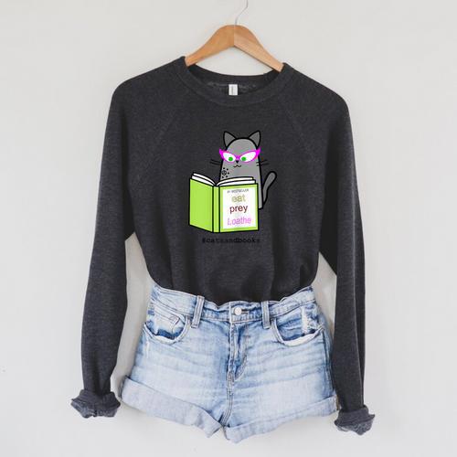 Cats And Books Happiness Cartoon Cat Pun For Women Raglan Sleeve Sweatshirt - Bookorys AU