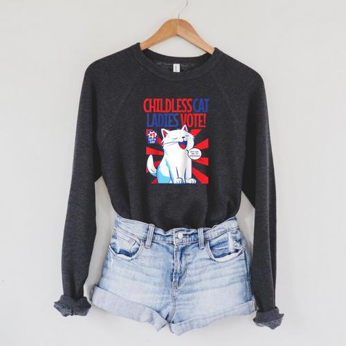 Childless Cat Ladies Vote Kamala Harris Cute Comic Book Cat Raglan Baseball Tee Raglan Sleeve Sweatshirt - Bookorys AU