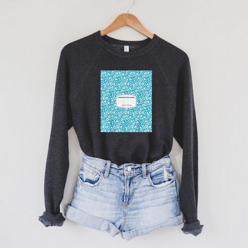 Classic Sky Blue Composition Book School Book Teachers Raglan Sleeve Sweatshirt - Bookorys UK
