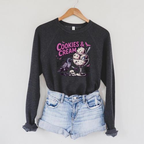 Cookie & Cream Ice Cream Butcher And Bird Book Lover Raglan Sleeve Sweatshirt - Bookorys