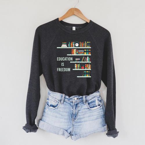 Cool Africa Education Is Freedom Library Book Raglan Sleeve Sweatshirt - Bookorys