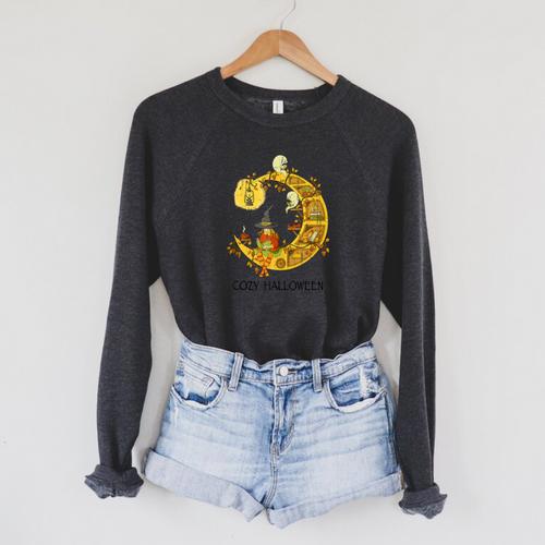 Cozy Halloween Coloring Book Adult Coloring Raglan Sleeve Sweatshirt - Bookorys CA