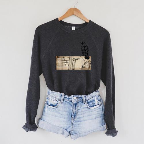 Dark Academia Aesthetic Raven Crow Soft Grunge Books Raglan Sleeve Sweatshirt - Bookorys UK