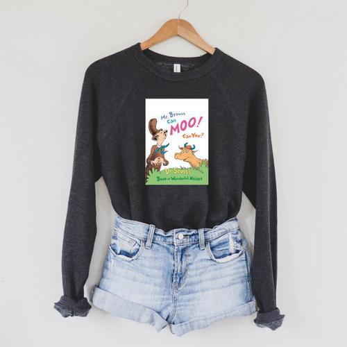 Dr Seuss Mr Brown Can Moo Book Cover Raglan Sleeve Sweatshirt - Bookorys