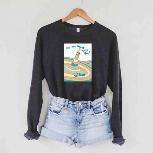 Dr Seuss Oh The Places You'Ll Go Book Cover Raglan Sleeve Sweatshirt - Bookorys