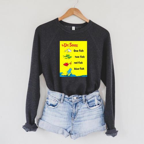 Dr Seuss One Fish Two Fish Book Cover Premium Tri-Blend Raglan Sleeve Sweatshirt - Bookorys