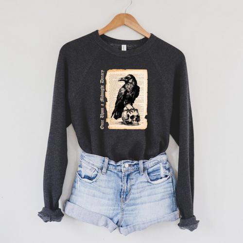 Edgar Allan Poe Raven Gothic Book Lover Raglan Sleeve Sweatshirt - Bookorys CA