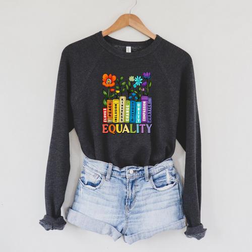 Equality Books Wildflower Rainbow LGBT Lesbian Gay Pride Raglan Sleeve Sweatshirt - Bookorys