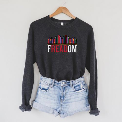 Freadom Shelf Read Reading Book Librarian Men Women Kids Performance Raglan Sleeve Sweatshirt - Bookorys CA