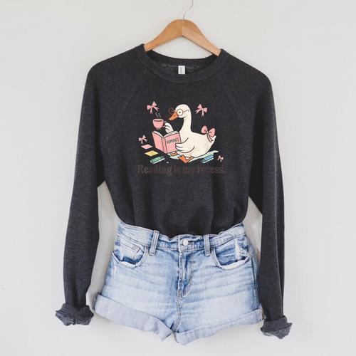 Goose Reading Romance Book Recess Bookworm Raglan Sleeve Sweatshirt - Bookorys AU