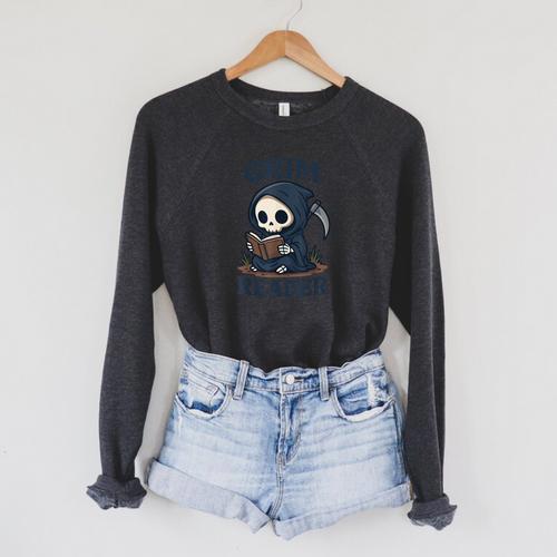 Grim Reader Dark Humor Read Book & Library Lovers Raglan Sleeve Sweatshirt - Bookorys UK