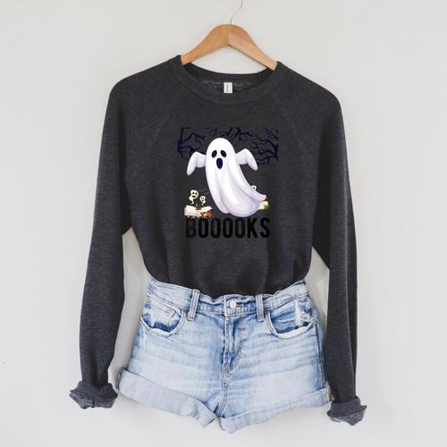 Halloween Teacher Librarian Books Reading Ghost Pun BOOOOKS For Men Women Kids Raglan Sleeve Sweatshirt - Bookorys