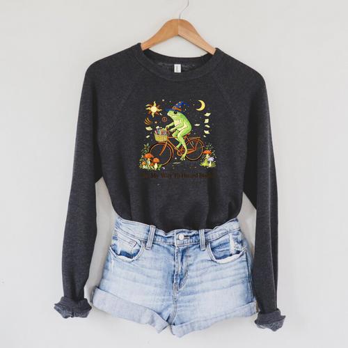 ON My Way To Hoard Books Cute Frog For Book Lovers Raglan Sleeve Sweatshirt - Bookorys