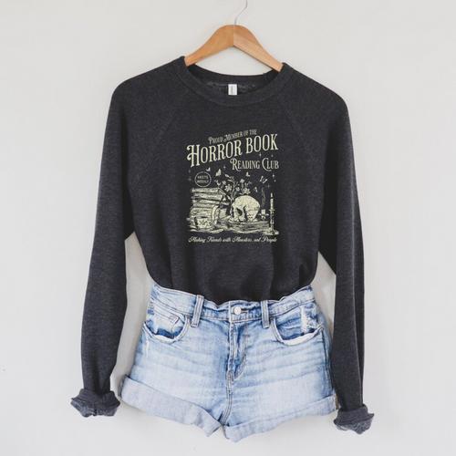 Horror Book Reading Club Vintage Gothic Premium Tri-Blend Raglan Sleeve Sweatshirt - Bookorys DE