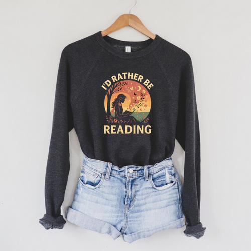 I'd Rather Be Reading Book Lover Vintage Sunset Apparel Premium Tri-Blend Raglan Sleeve Sweatshirt - Bookorys DE