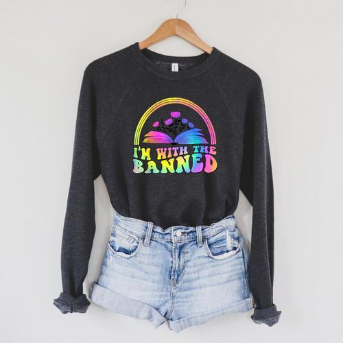 I'm With The Banned Books Retro Tie Dye Wildflowers Raglan Sleeve Sweatshirt - Bookorys UK