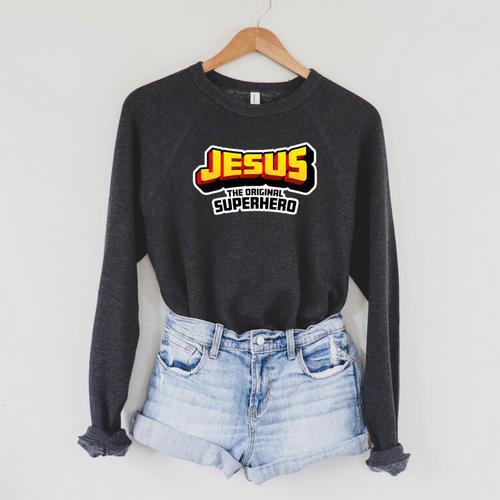 Jesus The Original Superhero Comic Book Christian Faith Raglan Sleeve Sweatshirt - Bookorys