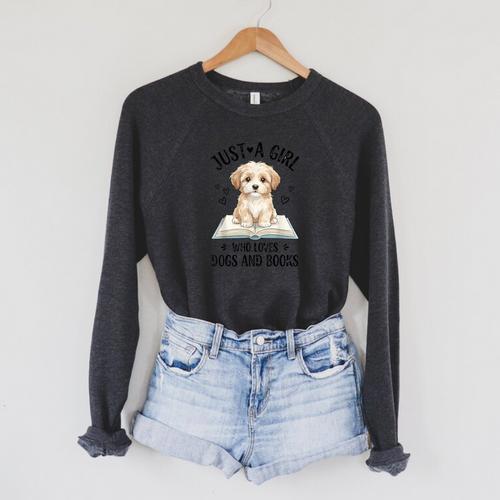 Just A Girl Who Loves Books And Dogs Puppy Pet Lover Raglan Sleeve Sweatshirt - Bookorys DE