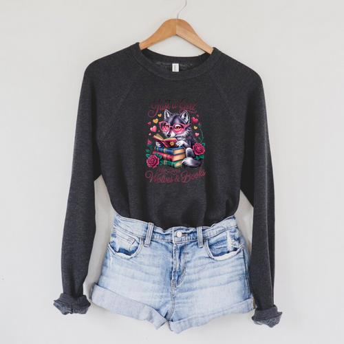 Just A Girl Who Loves Books And Wolves Librarian Teacher Raglan Sleeve Sweatshirt - Bookorys UK