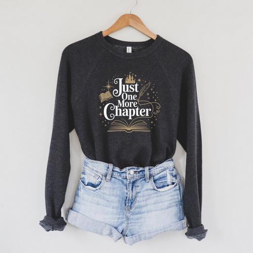 Just One More Chapter Book Lover Bookish Reading Blue Raglan Sleeve Sweatshirt - Bookorys