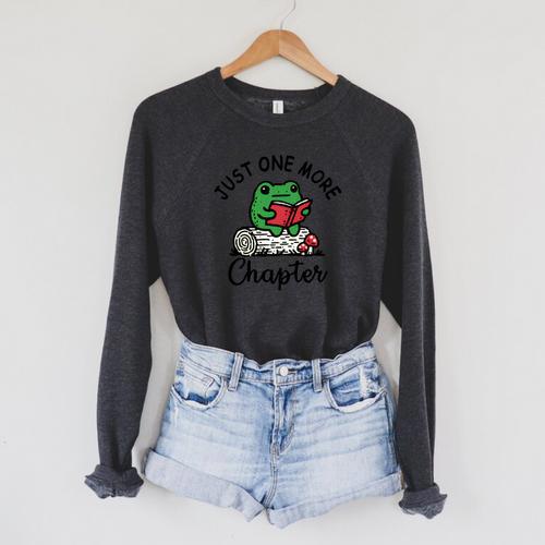 Just-One-More Chapter Frog Reading Book Men Women Kids Raglan Sleeve Sweatshirt - Bookorys