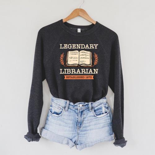 Legendary Librarian Established 1973 Library Book Birthday Raglan Sleeve Sweatshirt - Bookorys UK