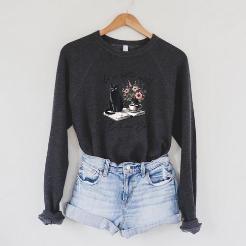 Life Better With 2 Cats Books Kitten Kitty Women Girls Kids Raglan Sleeve Sweatshirt - Bookorys AU