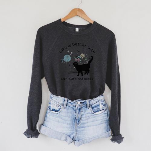 Life Is Better With Yarn Cats And Books Premium Tri-Blend Raglan Sleeve Sweatshirt - Bookorys AU